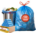 13 gallon Trash Bags Drawstring (Count 100), Tall Kitchen Garbage Bags, Blue