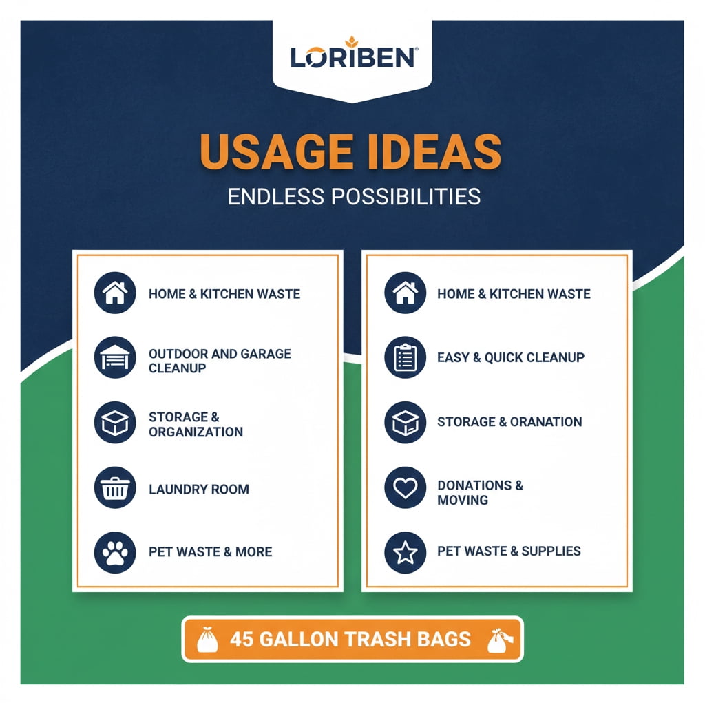 45 Gallon Trash Bags (70 Count), Black Heavy Duty Outdoor Garbage Bags, with Tying Ropes
