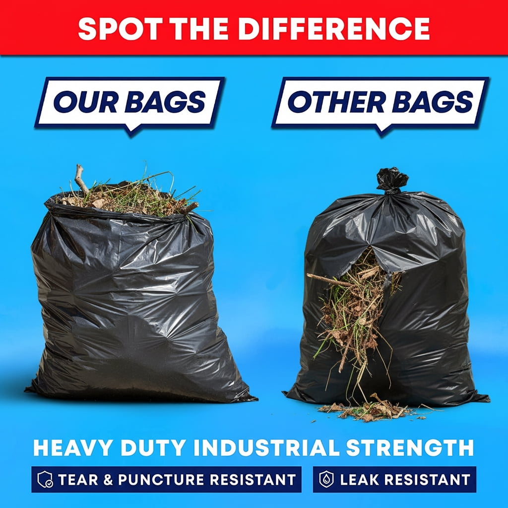 33 Gallon Trash Bags (100 Count), Garbage Bags 30-32 Gallon, High Density Bags with Tying Ropes