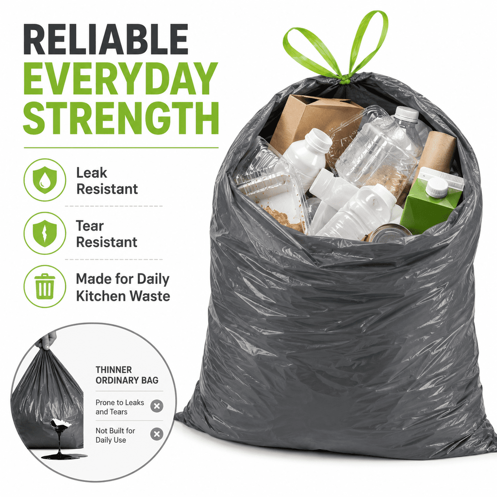13 Gallon Lavender Scented Trash Bags (100 Count), Tall Kitchen Drawstring Garbage Bags, Gray, High Density, Fits 10–13 Gallon Cans