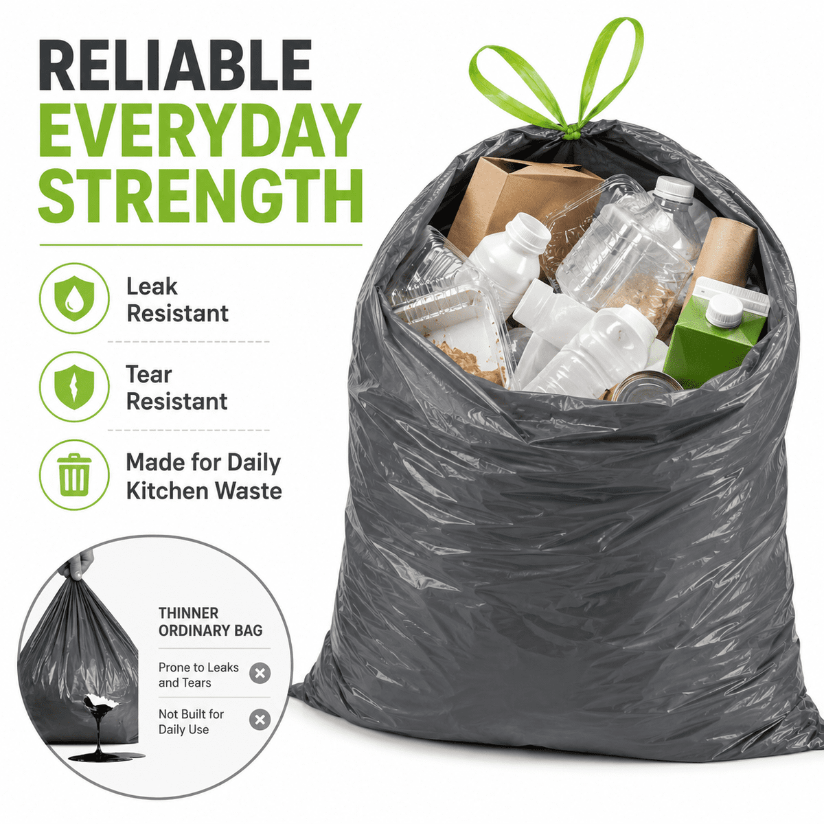 13 Gallon Lavender Scented Trash Bags (100 Count), Tall Kitchen Drawstring Garbage Bags, Gray, High Density, Fits 10–13 Gallon Cans