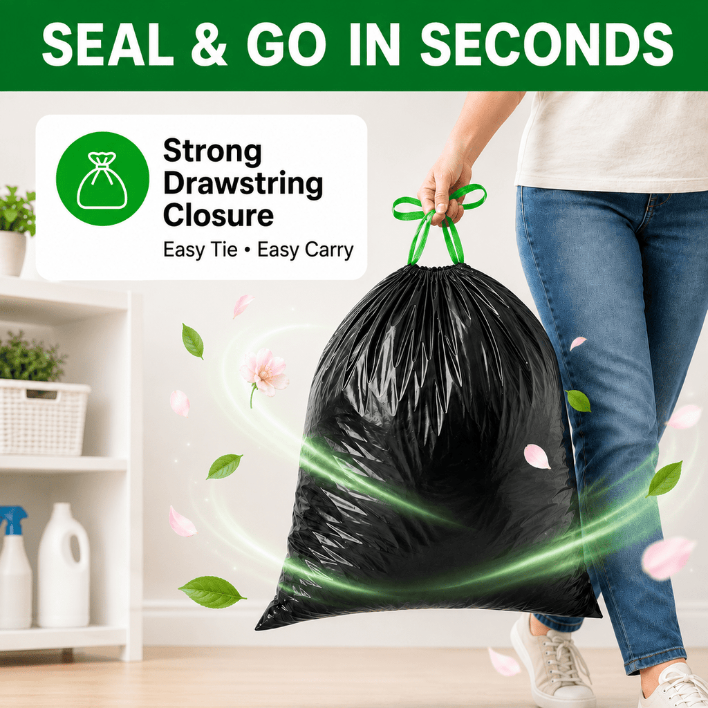 30 Gallon White Trash Bags, 60 Count, Floral Scented Drawstring Garbage Bags for Large Kitchen, Office, Garage and Household Cleanup