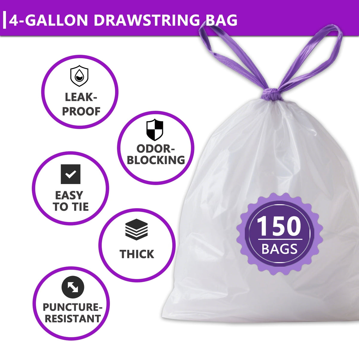 4 Gallon Trash Bags Lavender Scented (150 Count), Small Garbage Bag 4-6 Gallon for Office, Bedroom, Bathroom
