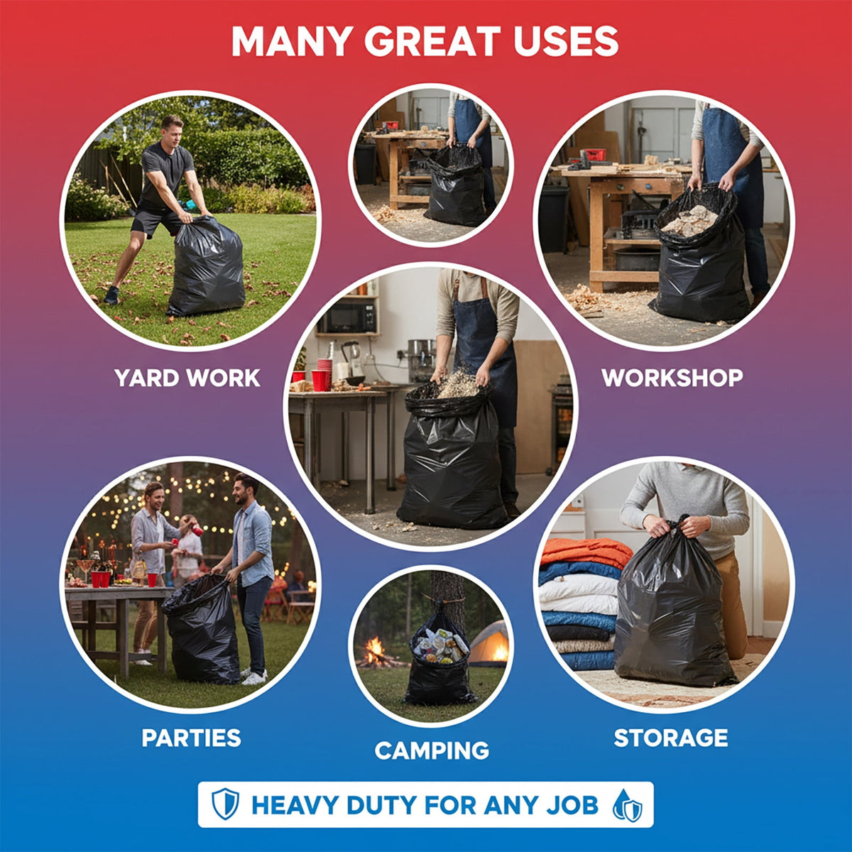 33 Gallon Trash Bags (100 Count), Garbage Bags 30-32 Gallon, High Density Bags with Tying Ropes