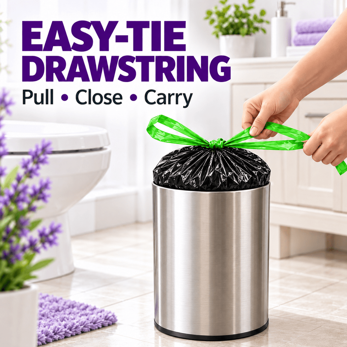 4 Gallon Trash Bags, 150 Count, Lavender Scented Black Drawstring Bags