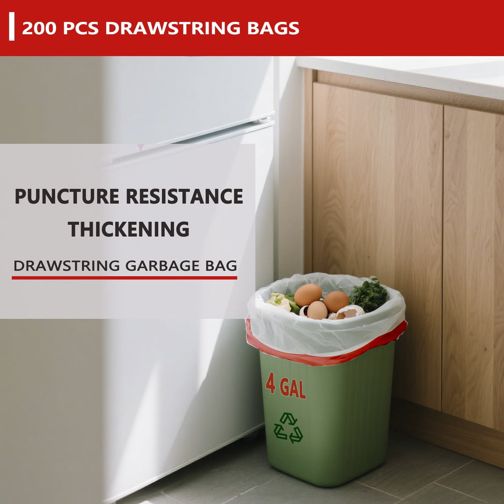 4 Gallon Drawstring Trash Bags (200 Count) – Small Garbage Bags 4-6 Gallon for Office, Bedroom, Bathroom