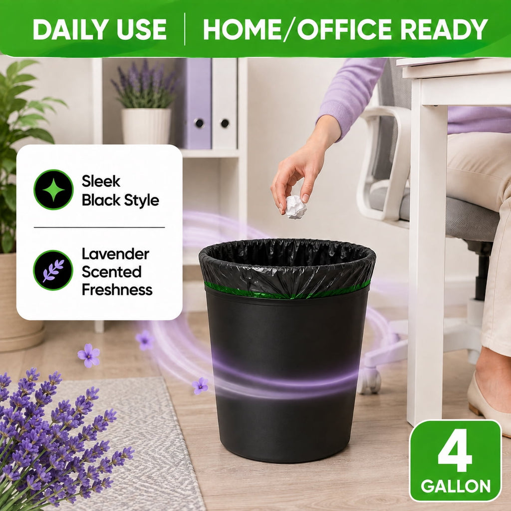 4 Gallon Trash Bags, 150 Count, Lavender Scented Black Drawstring Bags